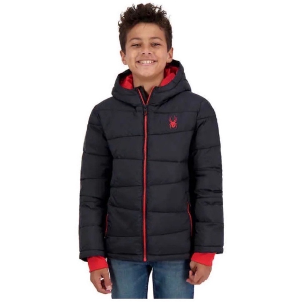 NWT Spyder Youth Boys Puffer Jacket BLACK / RED - size XS (5/6) cozy winter